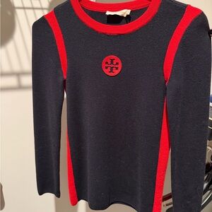 Tory Burch crewneck sweater in Navy and Red